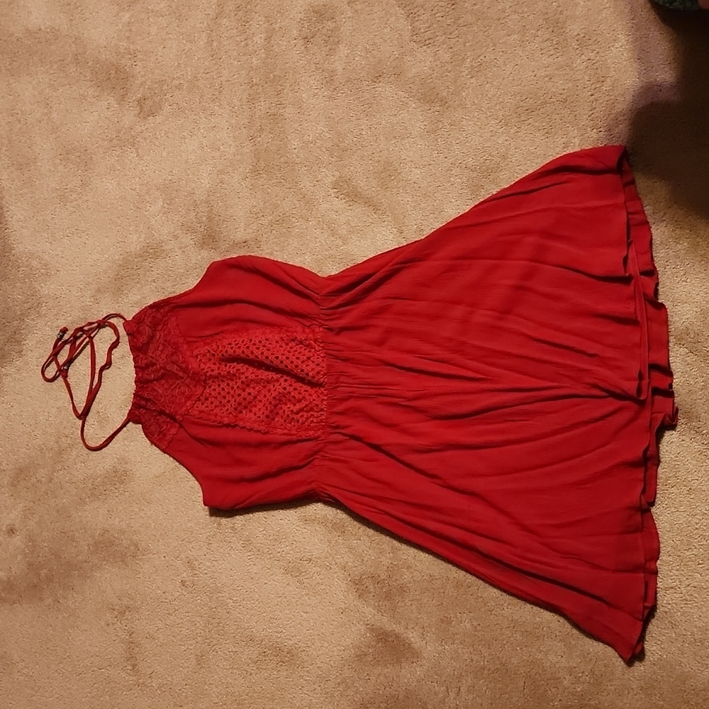 Red halter dress by blue rain